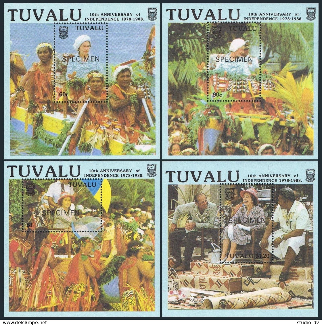 Tuvalu 507a-510a SPECIMEN,MNH.Mi Bl.34-37. National Independence,10,1988.QE II. - Tuvalu (fr. Elliceinseln)