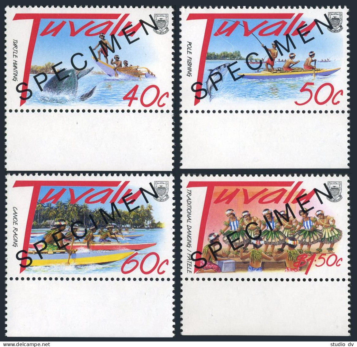 Tuvalu 757-760 SPECIMEN,MNH.Mi 784-787. Turtle Hunting,Pole Fishing,Canoe,Dance. - Tuvalu