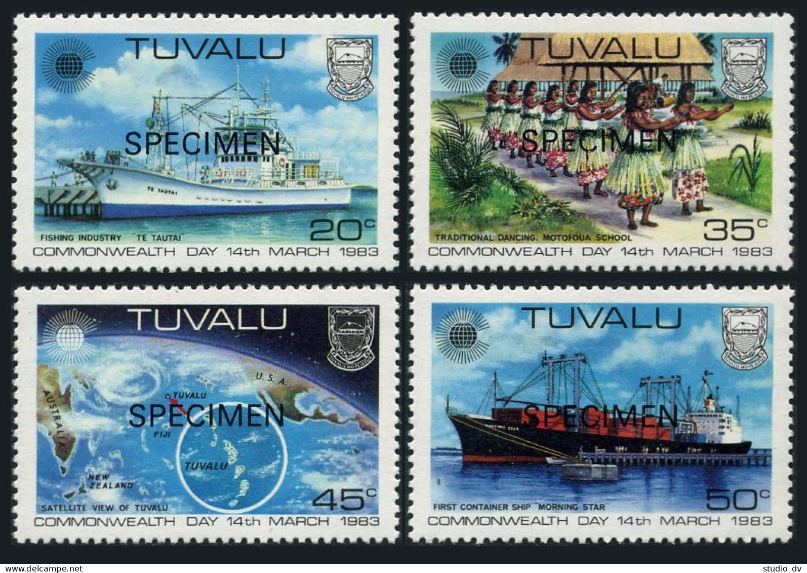 Tuvalu 196-199 SPECIMEN,MNH.Mi 186-189.Commonwealth Day 1983.Fishing,Map,Dancing - Tuvalu (fr. Elliceinseln)