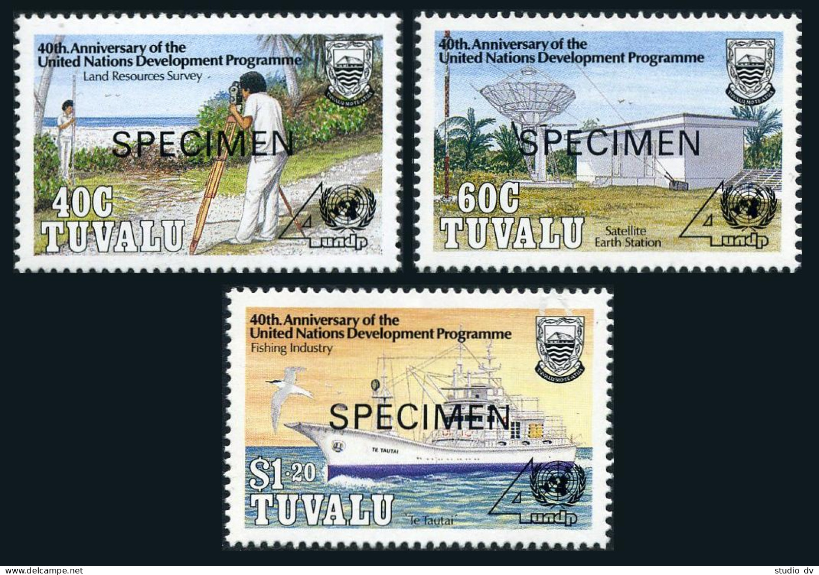 Tuvalu 555-557 SPECIMEN,MNH.Mi 570-575. UN Development Program,40,1990.Surveyor, - Tuvalu (fr. Elliceinseln)