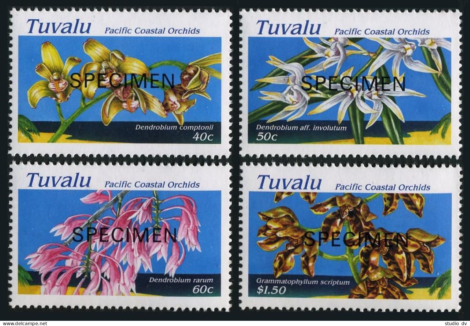 Tuvalu 697-700 SPECIMEN,MNH.Michel 721-724. Pacific Coastal Orchids 1995. - Tuvalu