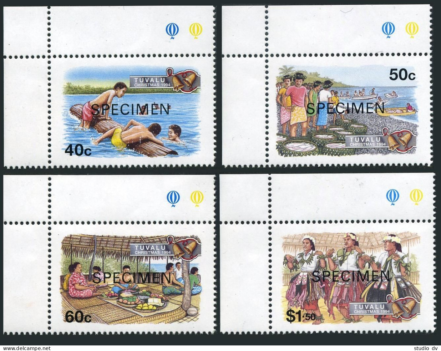 Tuvalu 681-684 SPECIMEN,MNH.Mi 705-708. Christmas 1994.Fishing,Traditional Dance - Tuvalu (fr. Elliceinseln)