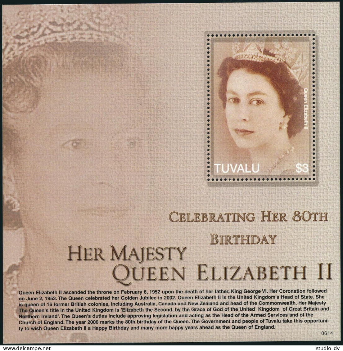 Tuvalu 1010, MNH. Queen Elizabeth II, 80th Birthday, 2006. - Tuvalu (fr. Elliceinseln)