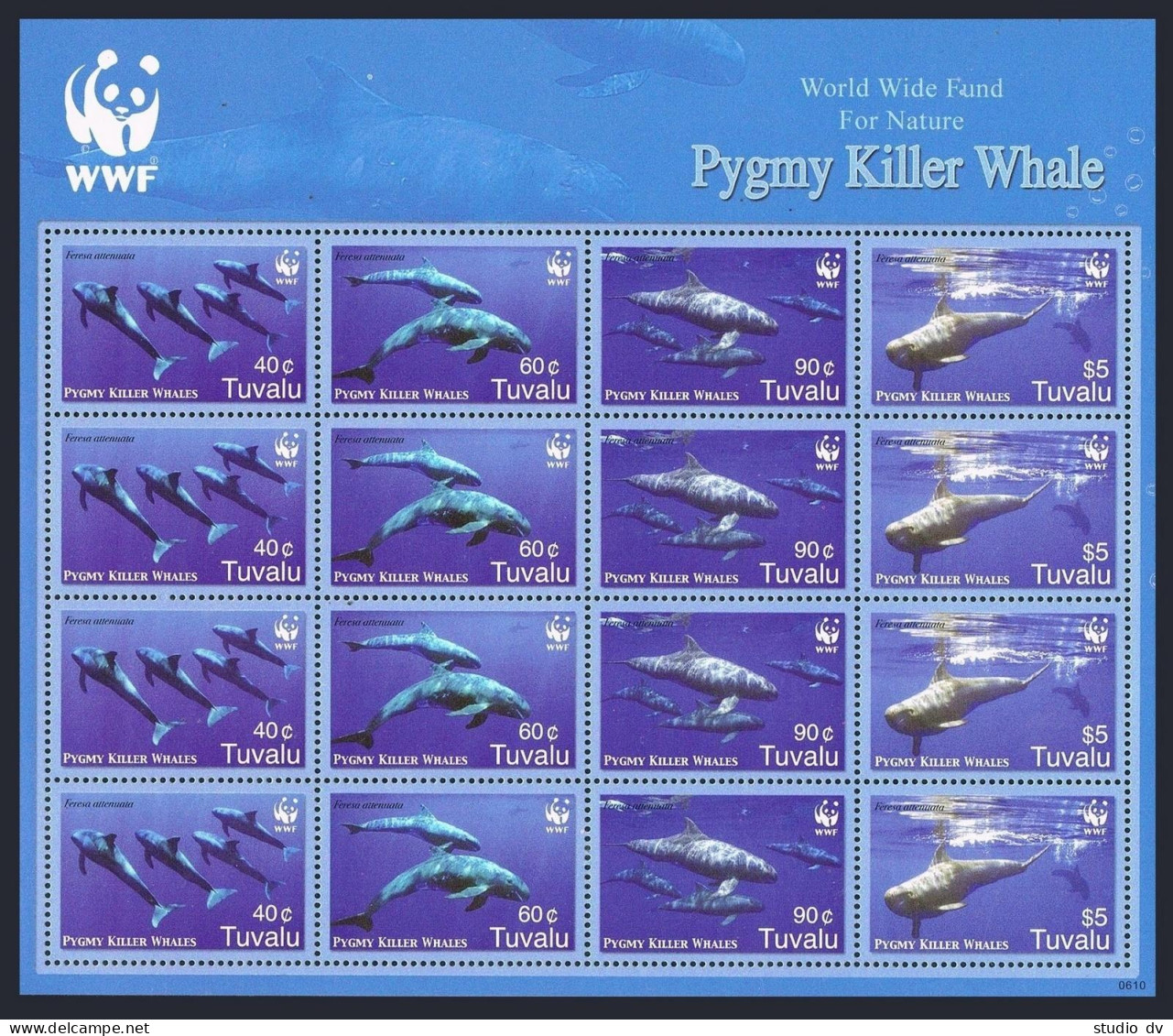 Tuvalu 1022 Ad Sheet, MNH. WWF 2006. Pygmy Killer Whales. - Tuvalu (fr. Elliceinseln)