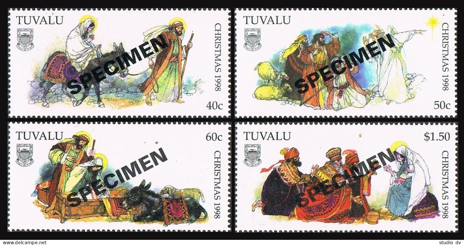 Tuvalu 781-784 SPECIMEN,MNH.Mi 818-821. Christmas 1998.Flight Into Egypt,Angels, - Tuvalu (fr. Elliceinseln)