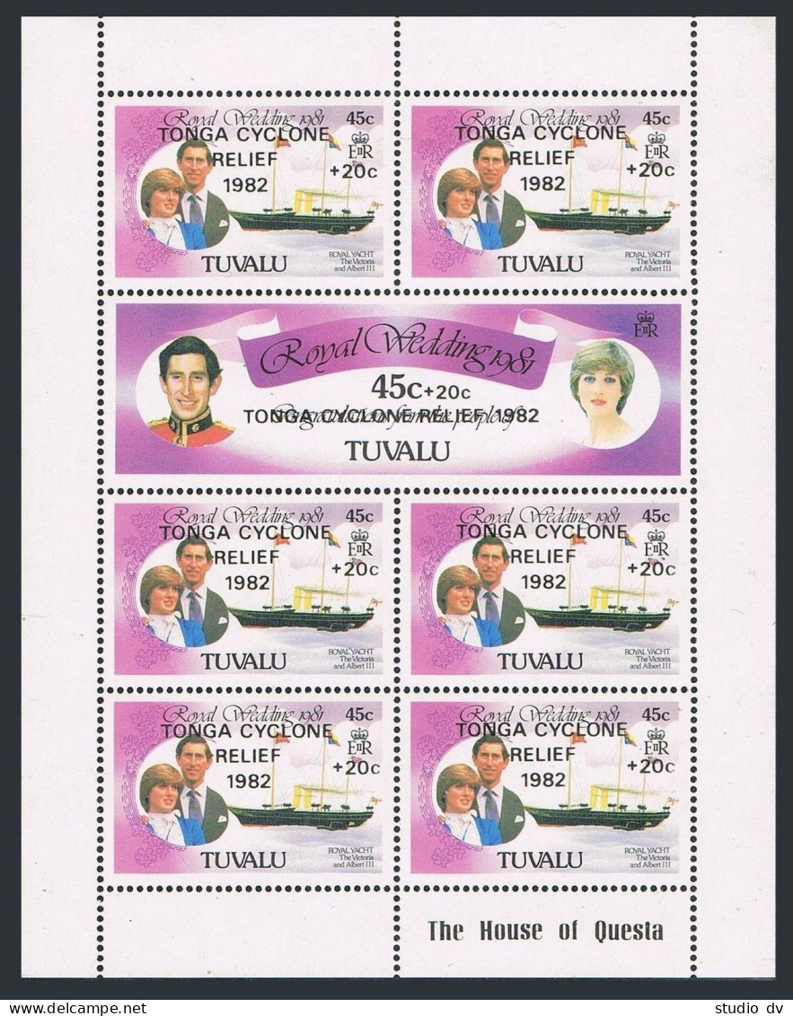 Tuvalu B1-B2 Sheet,MNH.Mi 161-162. Royal Wedding,Diana.Tonga Cyclone Relief 1982 - Tuvalu