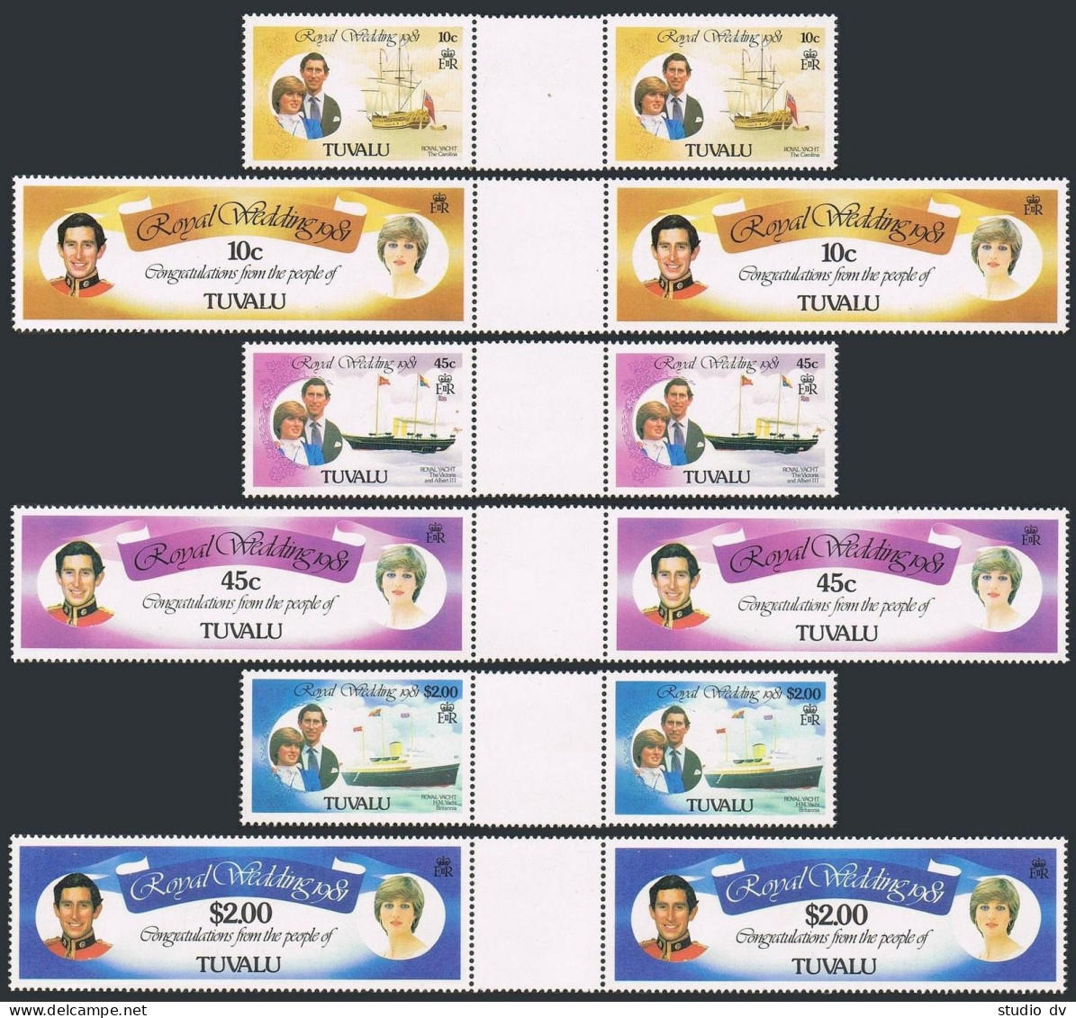 Tuvalu 157-162 Gutter,MNH.Mi 145-150. Charles,Lady Diana Wedding 1981.Ships. - Tuvalu (fr. Elliceinseln)