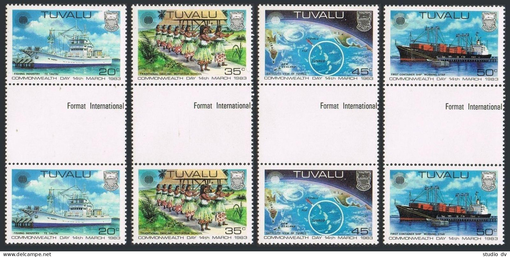 Tuvalu 196-199 Gutter,MNH.Mi 186-189. Commonwealth Day 1983.Fishing,Dancing,Ship - Tuvalu (fr. Elliceinseln)