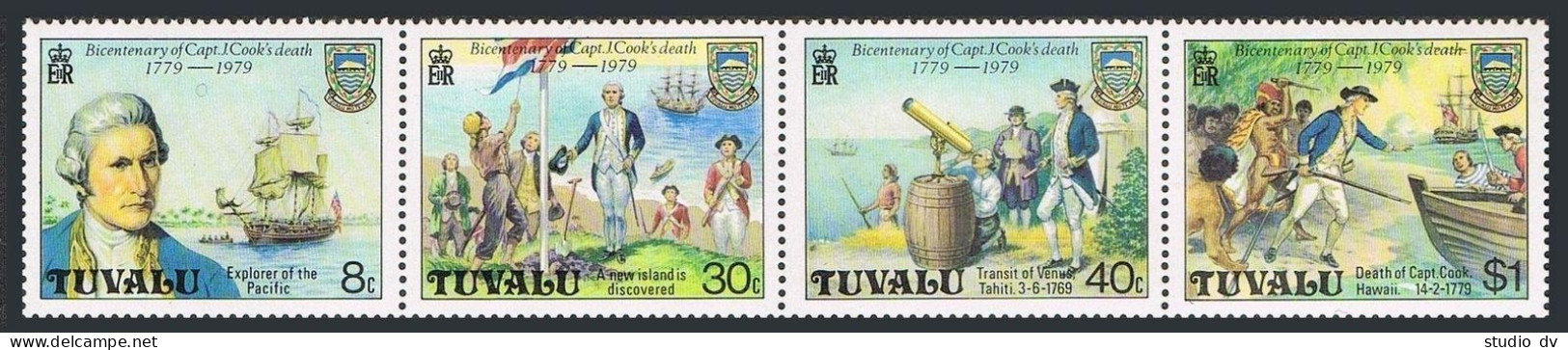Tuvalu 114-117a Strip, MNH. Mi 101-104. Capt. James Cook, Death 200th Ann. 1979. - Tuvalu