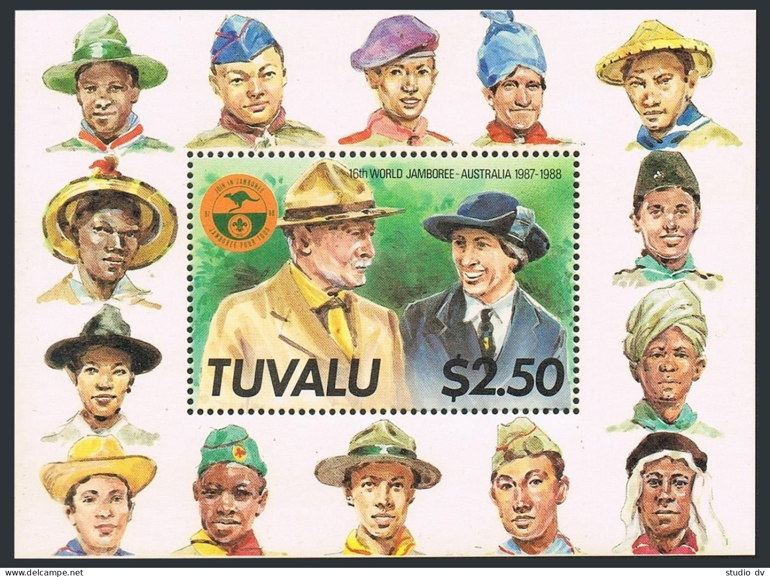 Tuvalu 464,MNH.Michel 484 Bl.31. Scouting 1987.Lord And Lady Baden Powell,Scouts - Tuvalu (fr. Elliceinseln)