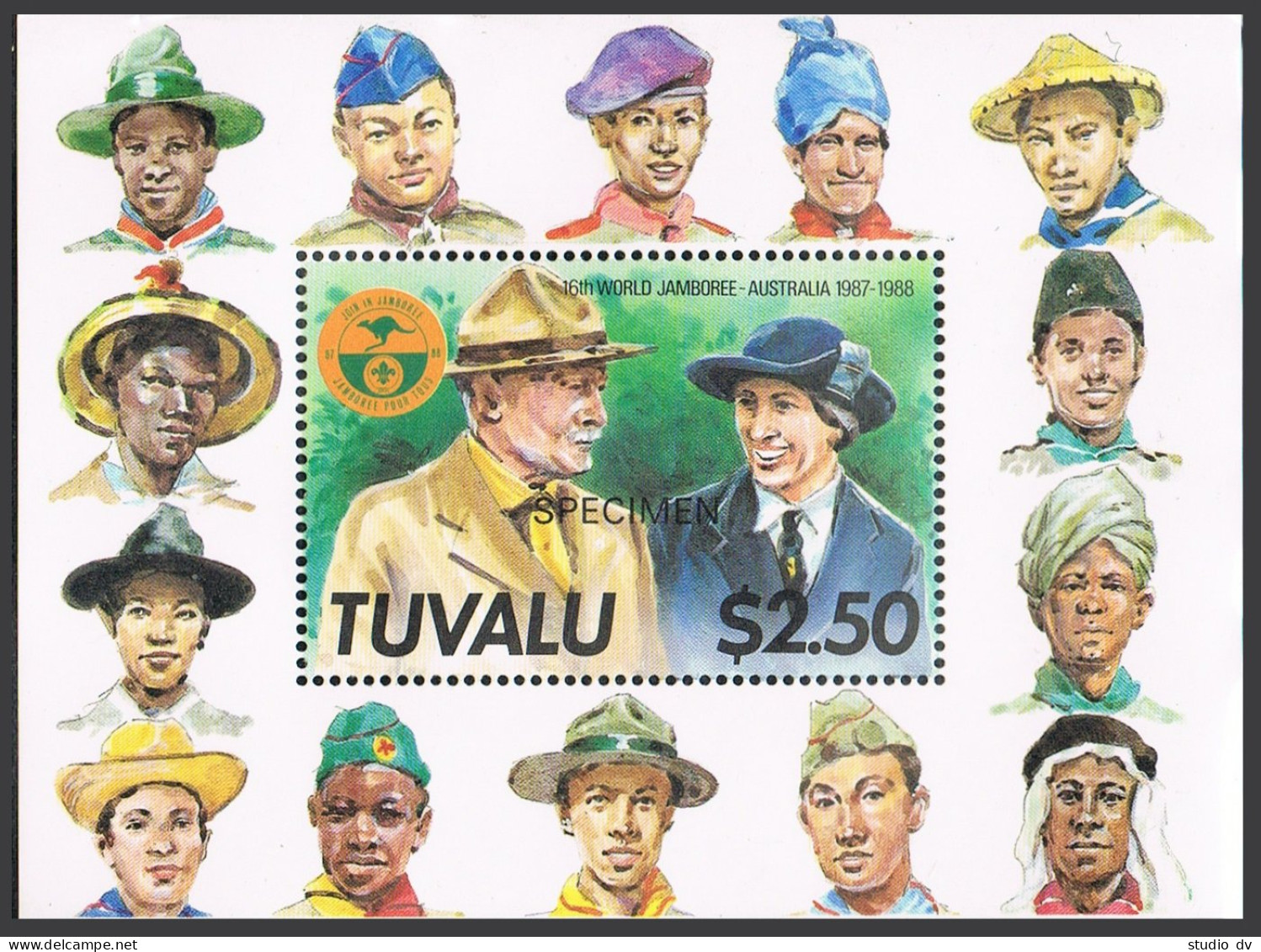 Tuvalu 460-464 SPECIMEN,MNH.Michel 480-483,Bl.31. Scouts 1987.Cook,Ship,Animals. - Tuvalu