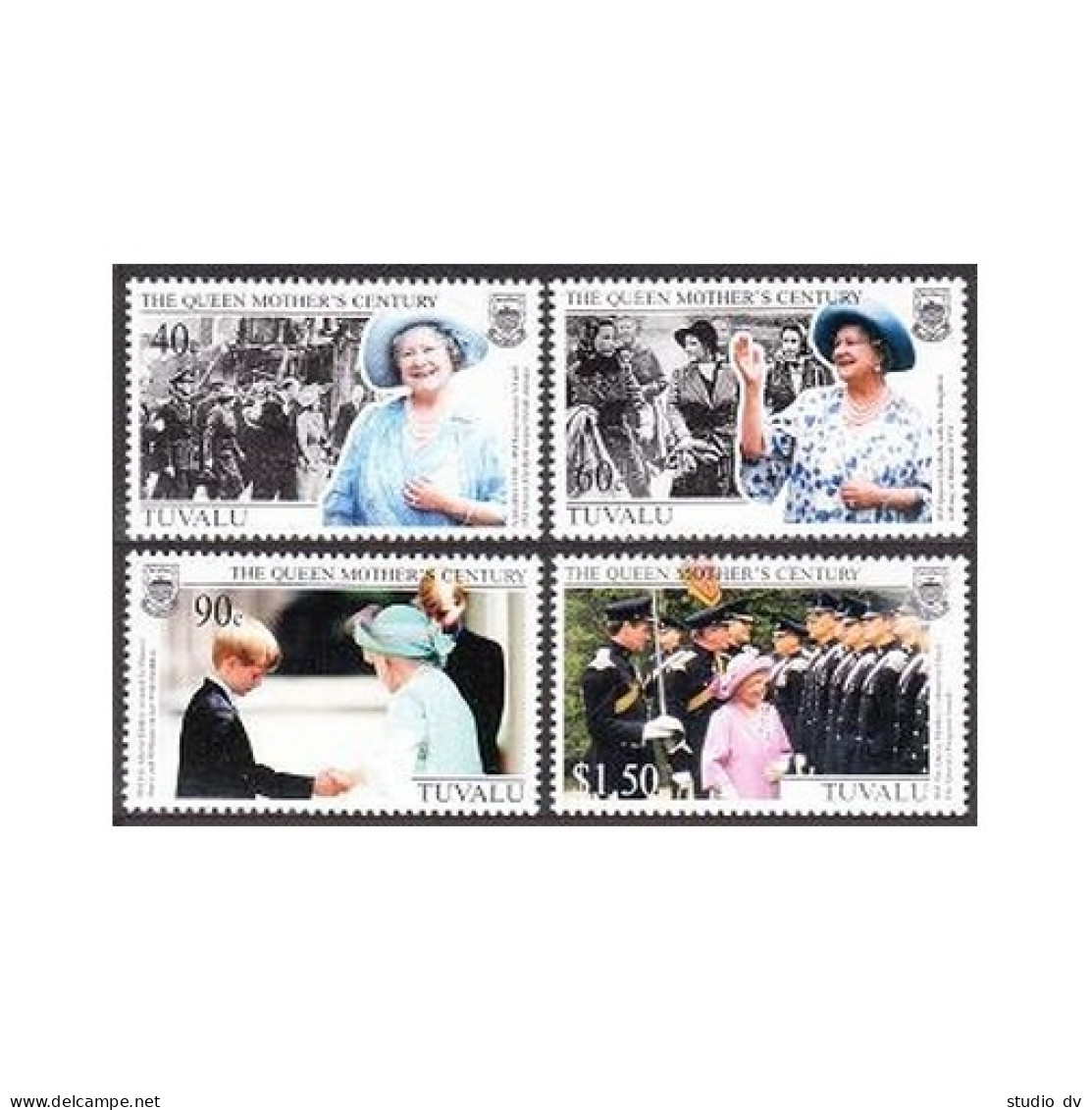 Tuvalu 805-808, MNH. Michel 837-840. Queen Mother's Century, 1999. Royal Family. - Tuvalu