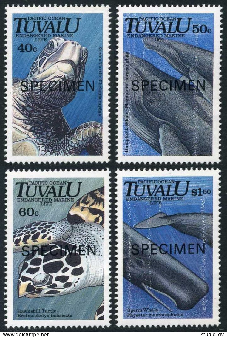 Tuvalu 570-573 SPECIMEN, MNH. Michel 591-594. Turtles, Whales, 1991. - Tuvalu (fr. Elliceinseln)