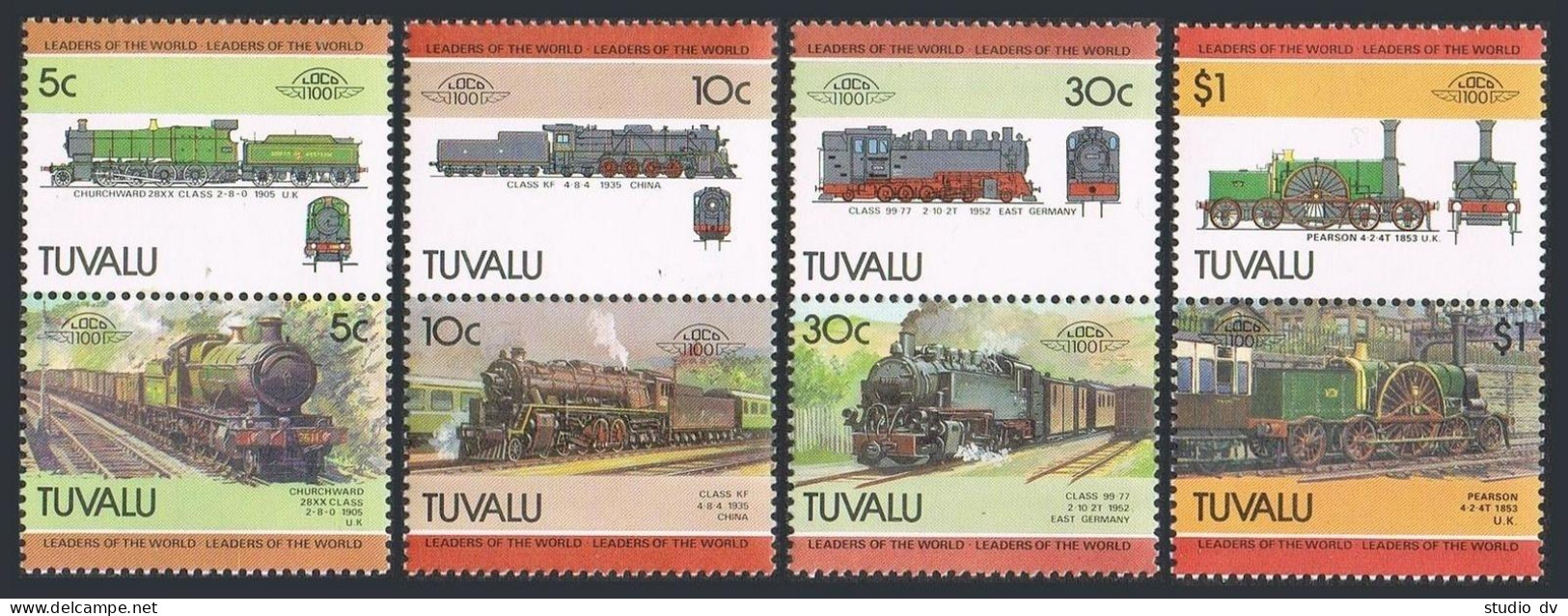 Tuvalu 291-294 Ab Pairs,MNH.Michel 288-295. Historic Locomotives 1985,set #4. - Tuvalu (fr. Elliceinseln)