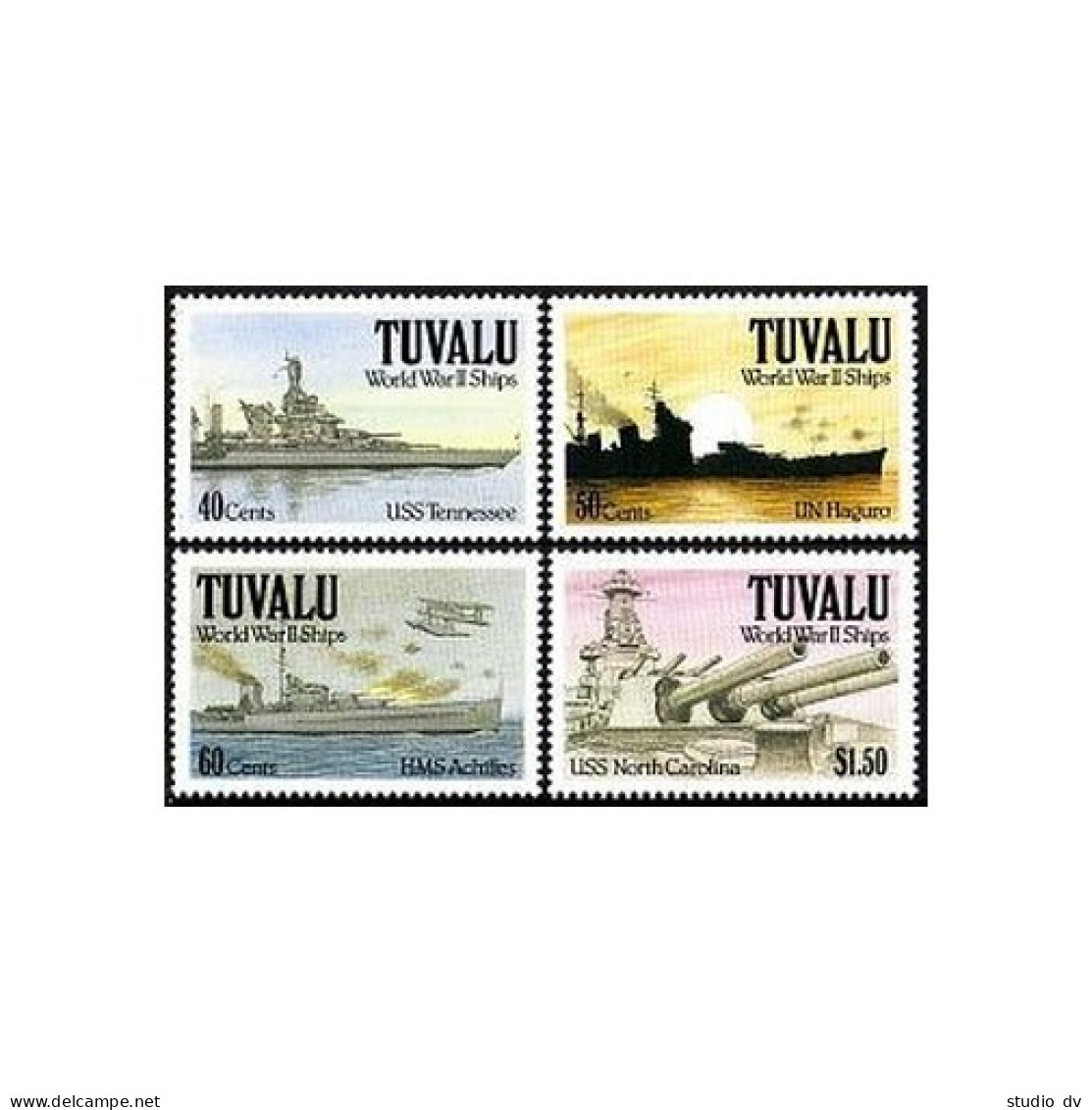 Tuvalu 578-581, MNH. Michel 599-602. World War II Ships, 1991. Tennessee,Haguro, - Tuvalu