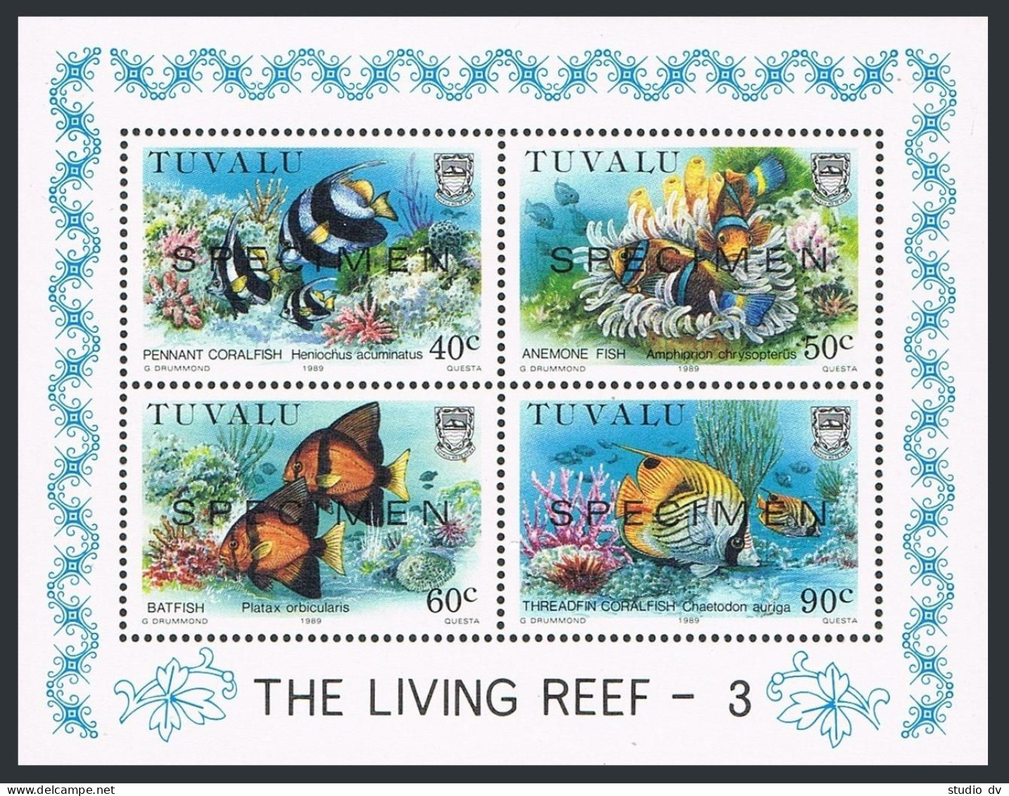 Tuvalu 527a Sheet SPECIMEN, MNH. Mi Bl.40. Marine Life 1989. Coral-fish,Anemone, - Tuvalu