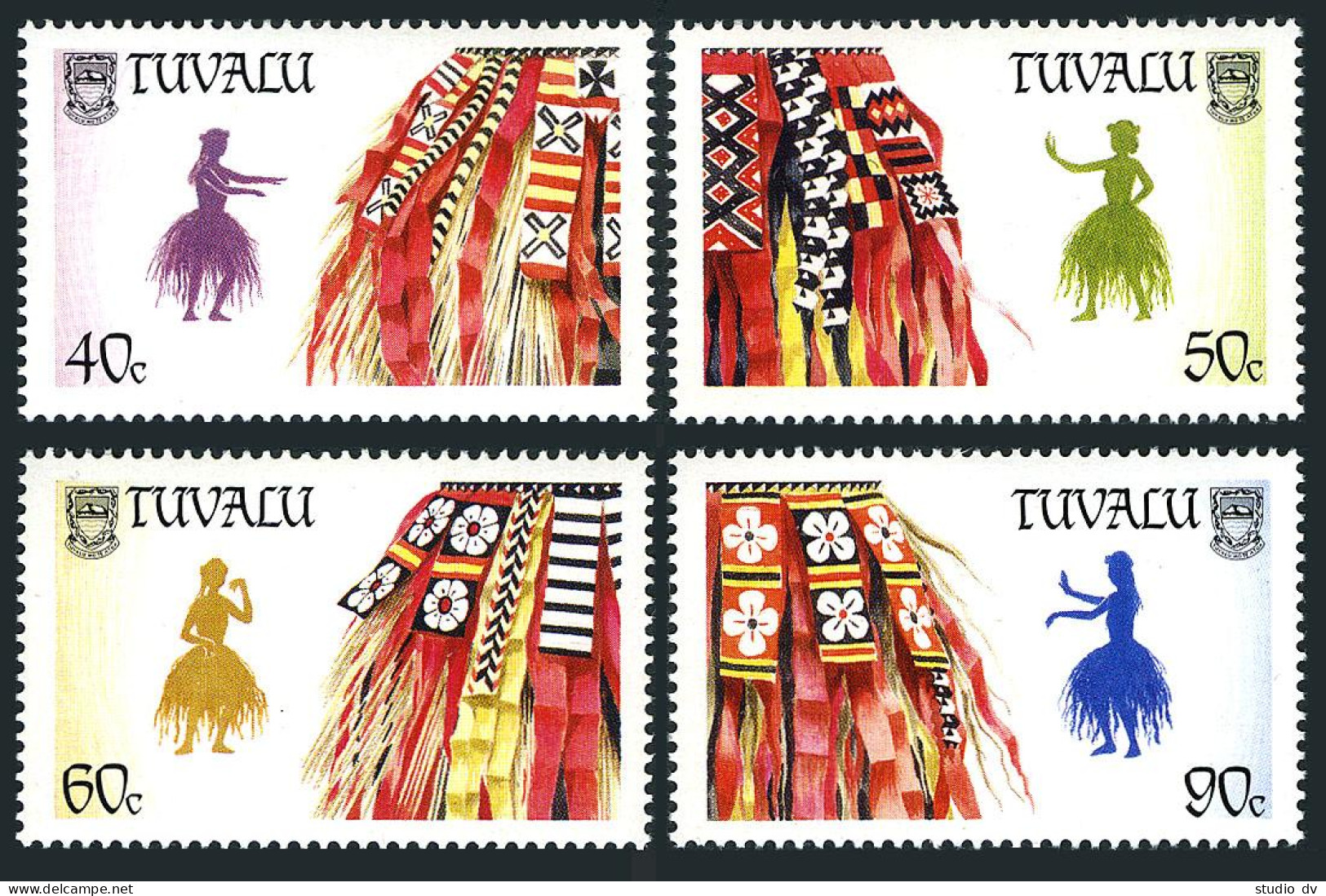 Tuvalu 515-518,519,MNH.Michel 536-539,Bl.39. Pandanus-leaf Skirts.1989. - Tuvalu (fr. Elliceinseln)