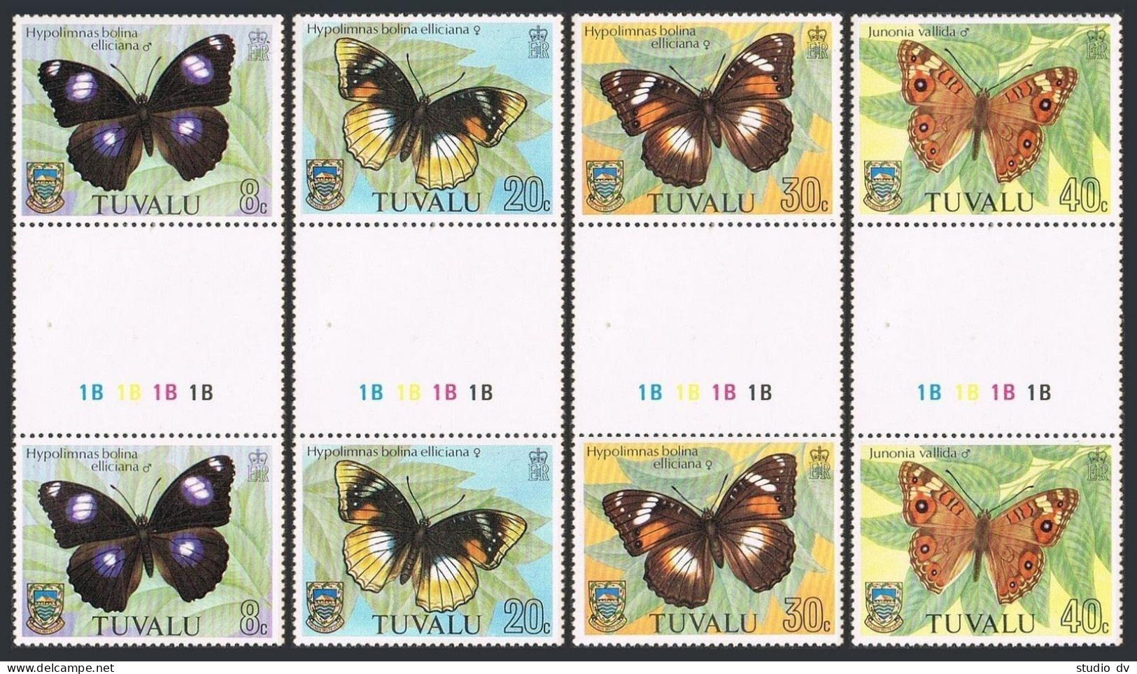 Tuvalu 146-149 Gutter, MNH. Michel 190-193. Butterflies 1981. - Tuvalu