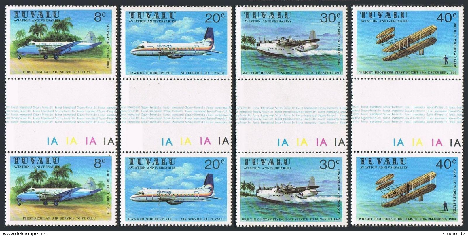 Tuvalu 142-145 Gutter,MNH.Michel 129-132. Aviation Anniversaries 1980. - Tuvalu (fr. Elliceinseln)