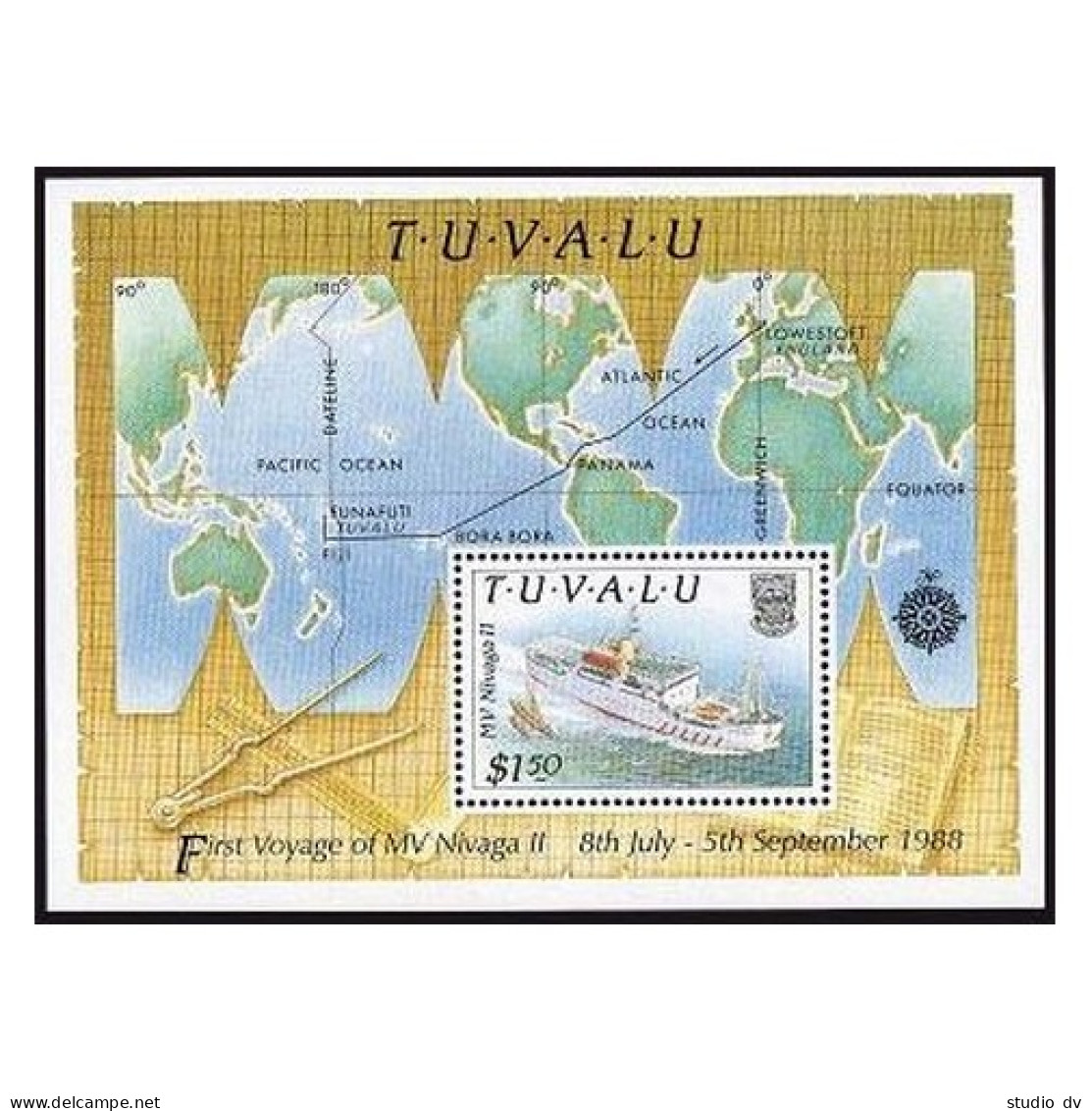 Tuvalu 528 Sheet, MNH. Michel 549 Bl.41. 1st Voyage Of MV Nivaga II, 1988. Map. - Tuvalu