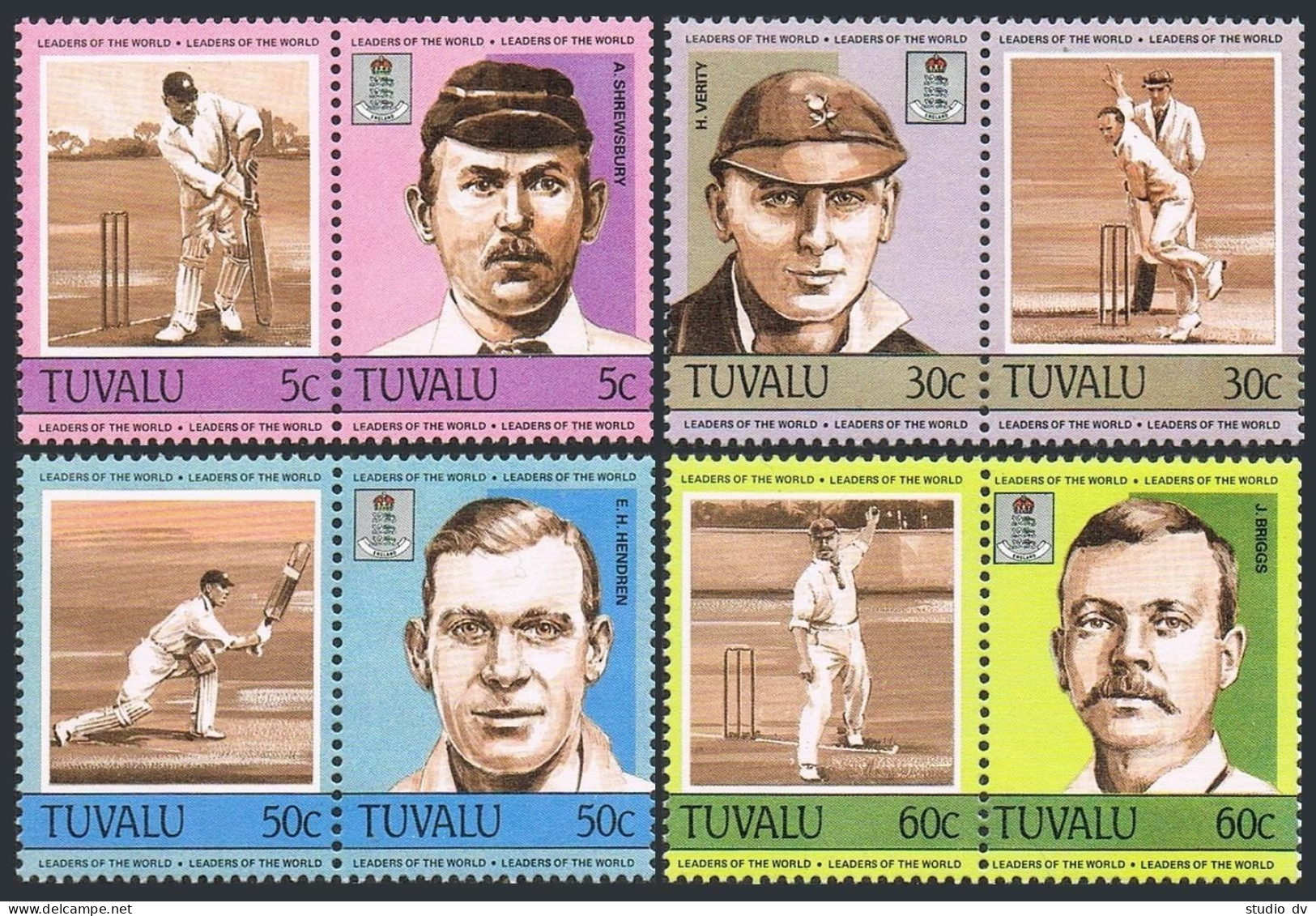 Tuvalu 259-262 Ab Pairs,MNH.Michel 256-263. Cricket Players In Auction,1984. - Tuvalu