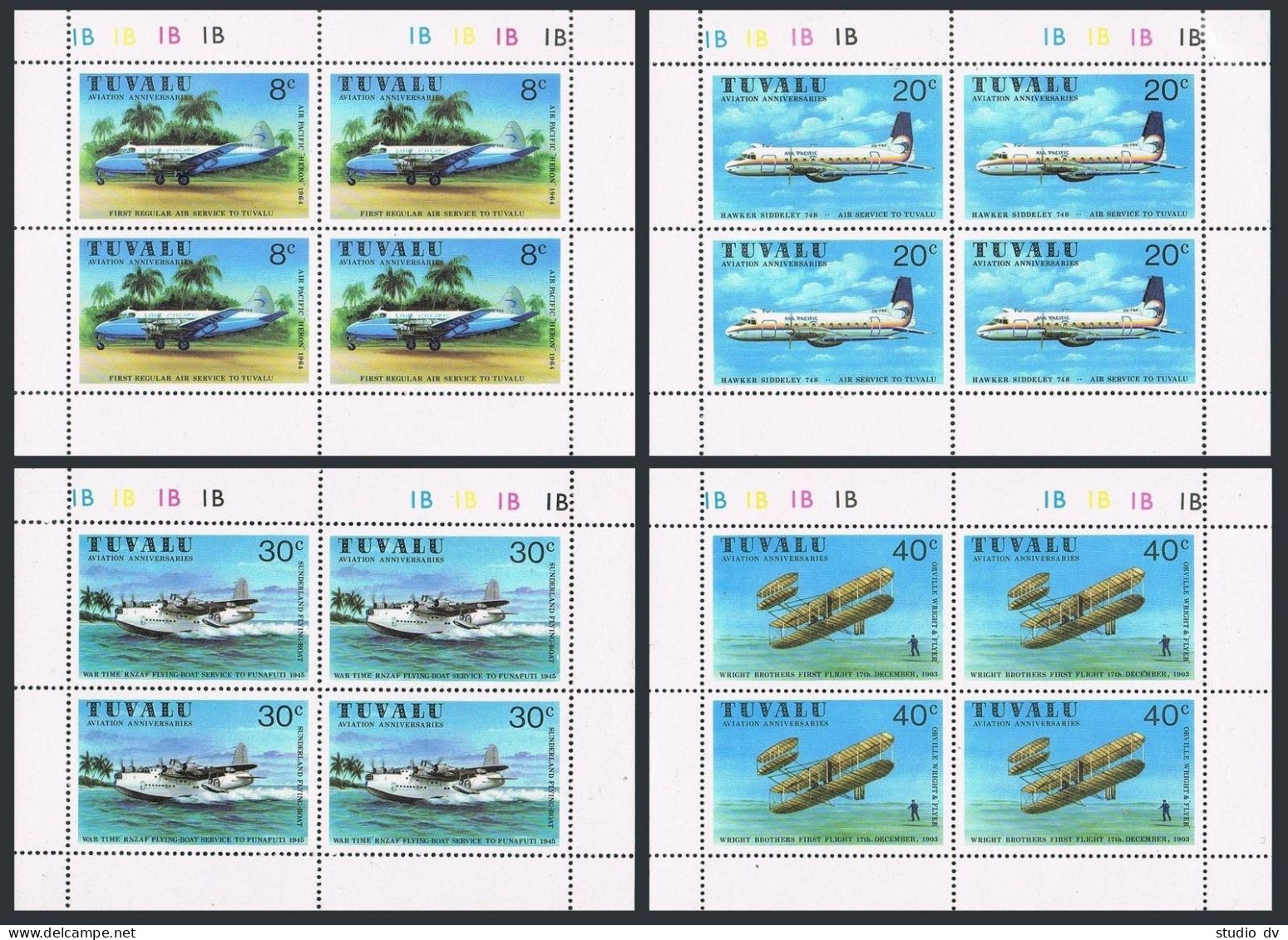 Tuvalu 142-145 Sheets/4, MNH. Michel 129-132. Aviation Anniversaries, 1980. - Tuvalu (fr. Elliceinseln)