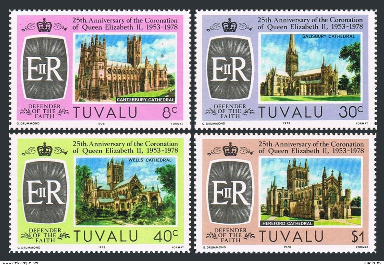 Tuvalu 81-84 Booklet, MNH. Michel 68-71. QE II Coronation-25, 1978. Cathedrals. - Tuvalu (fr. Elliceinseln)