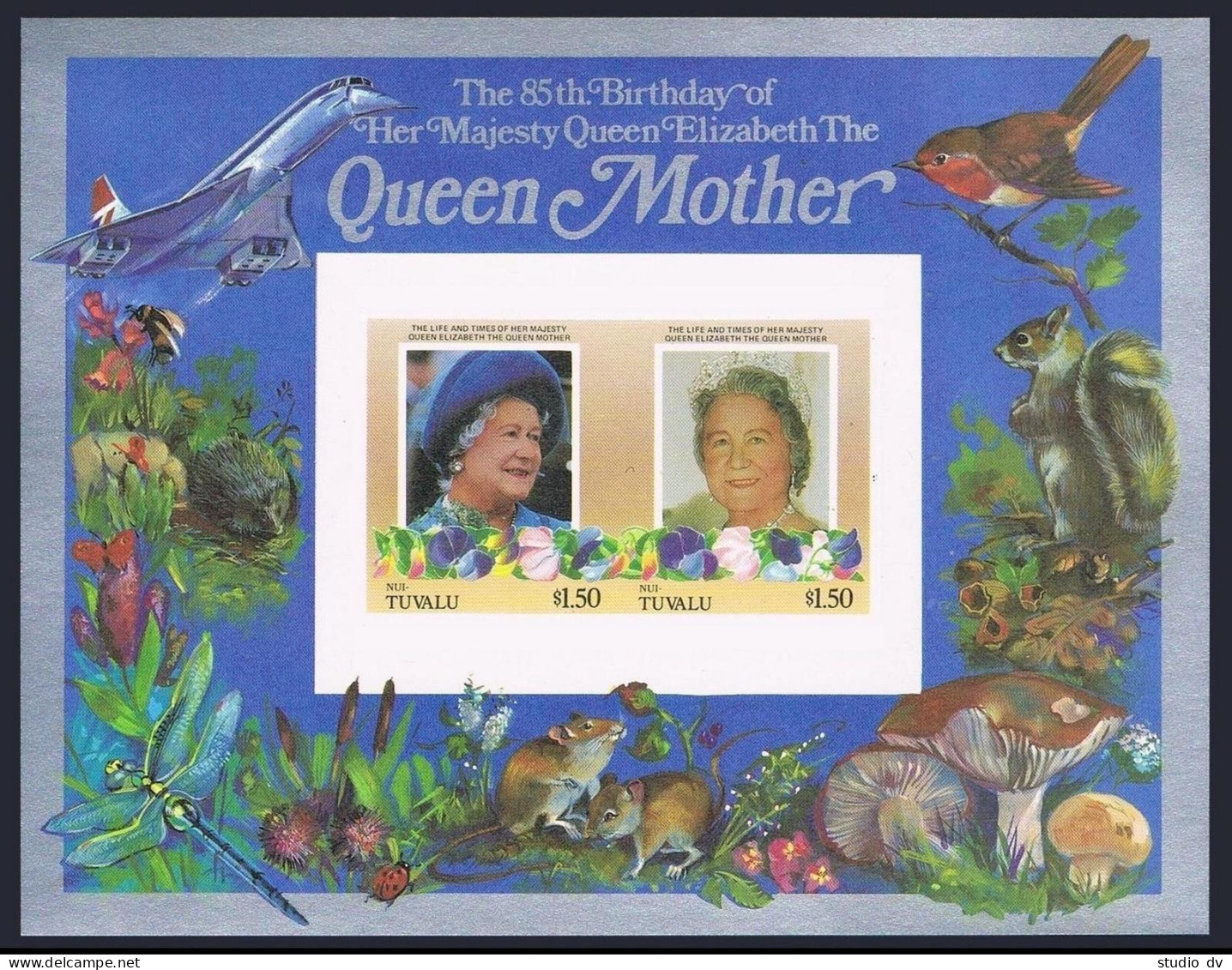 Tuvalu Nui 54-55 Imperf,MNH.Michel Bl.2-3. Queen Mother,85th Birthday.Fauna. - Tuvalu (fr. Elliceinseln)