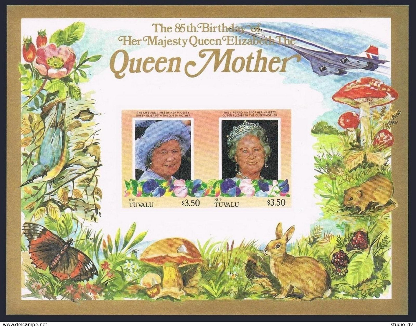 Tuvalu Nui 54-55 Imperf,MNH.Michel Bl.2-3. Queen Mother,85th Birthday.Fauna. - Tuvalu (fr. Elliceinseln)
