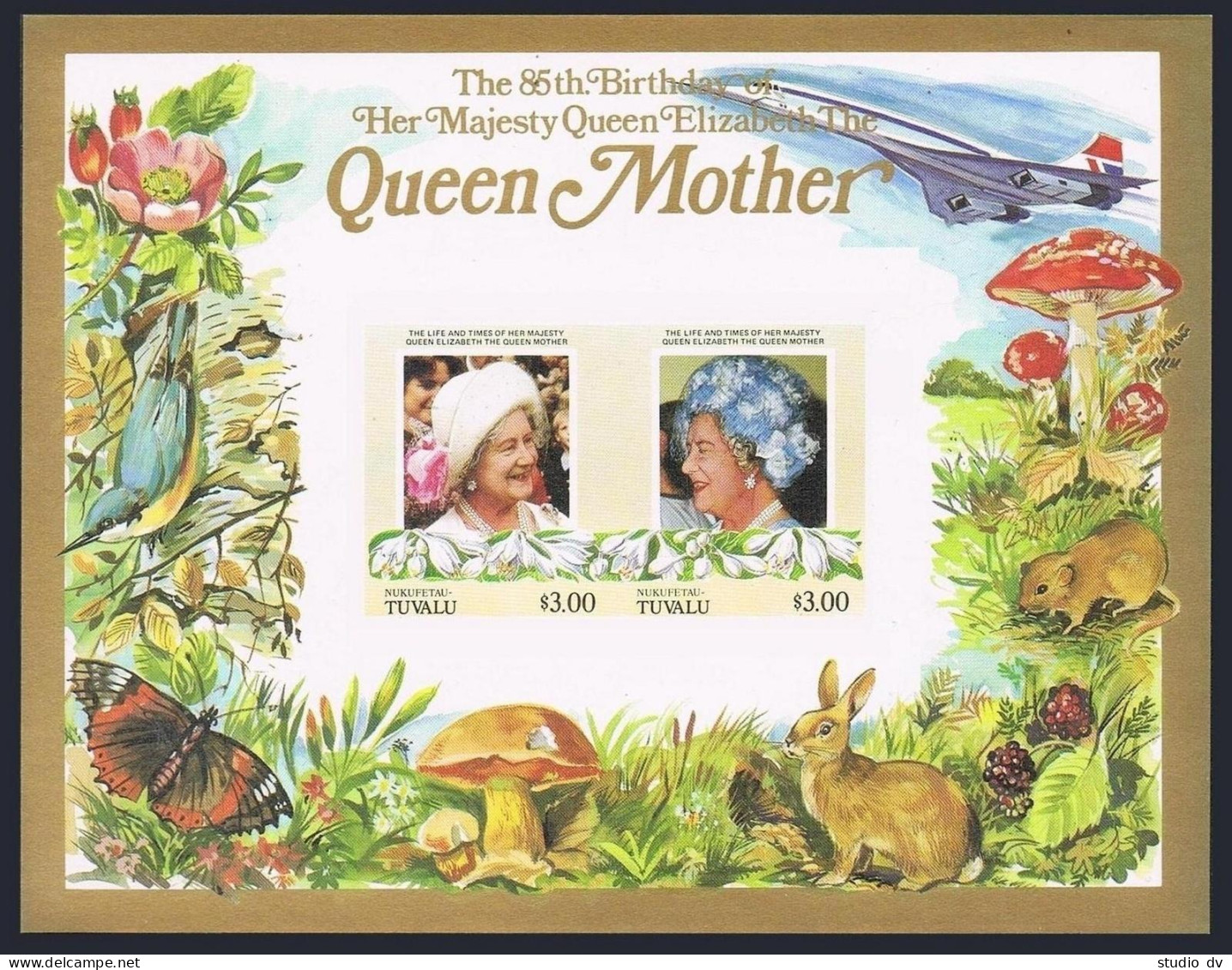 Tuvalu Nukufetau 49-50 Imperf,MNH.Mi Bl.2B-3B. Queen Mother,85th Birthday.Fauna - Tuvalu