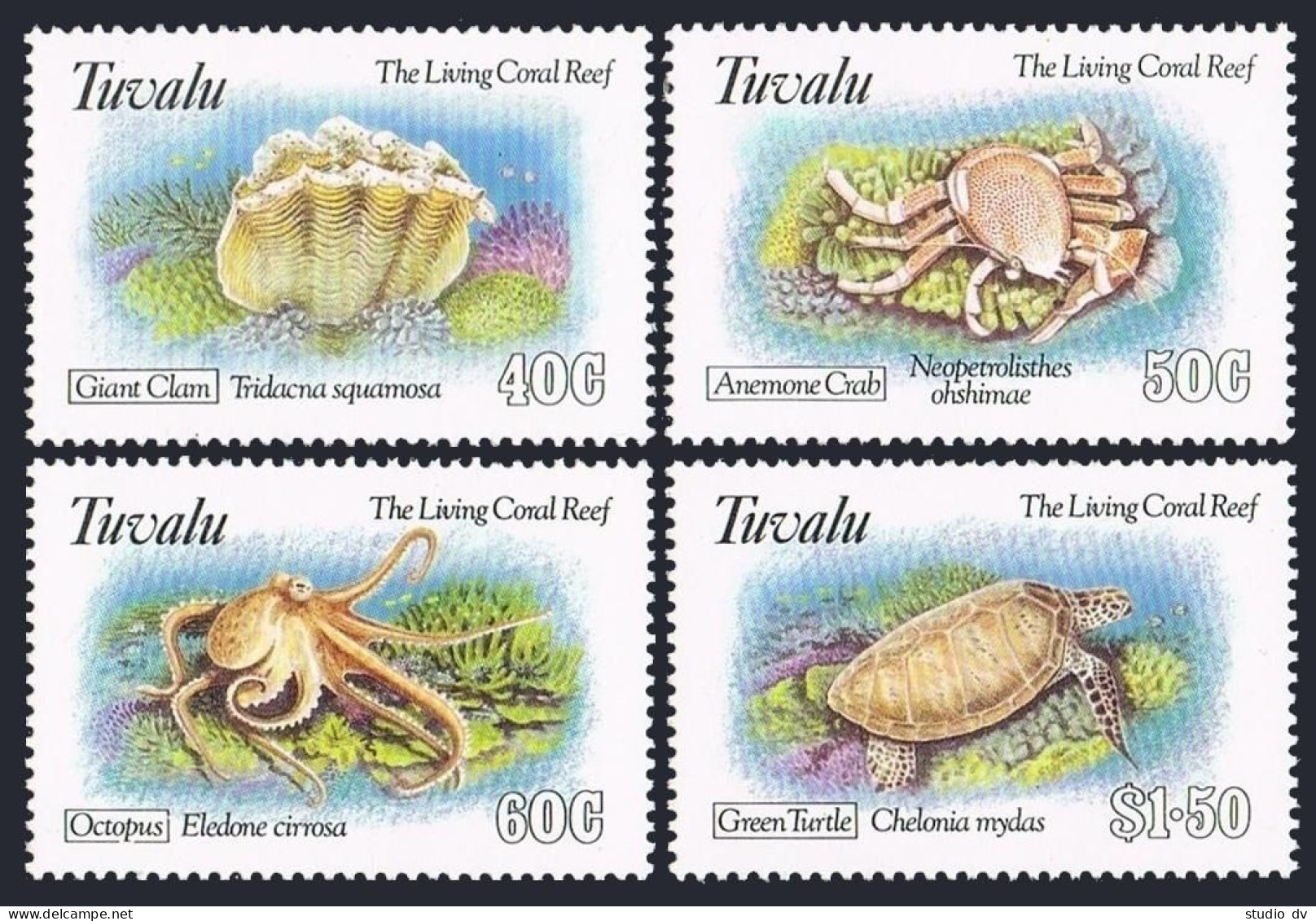 Tuvalu 638-641,MNH.Michel 659-662. Clam,Anemone Crab,Octopus,Turtle,1993. - Tuvalu
