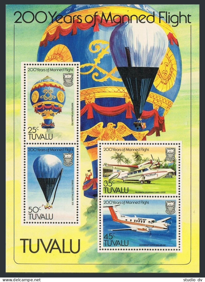 Tuvalu 208-211 Gutter,211a,MNH.Michel 199-202,Bl.8. First Manned Flight-200.  - Tuvalu