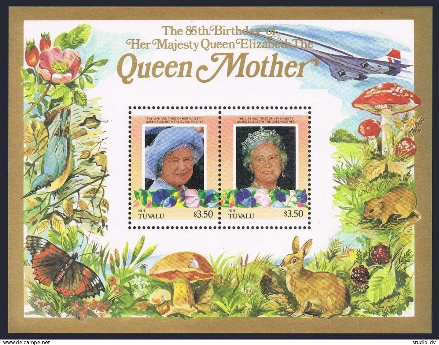 Tuvalu Nui 54-55,MNH.Michel Bl.2-3. Queen Mother,85th Birthday.Fauna,Concorde. - Tuvalu (fr. Elliceinseln)