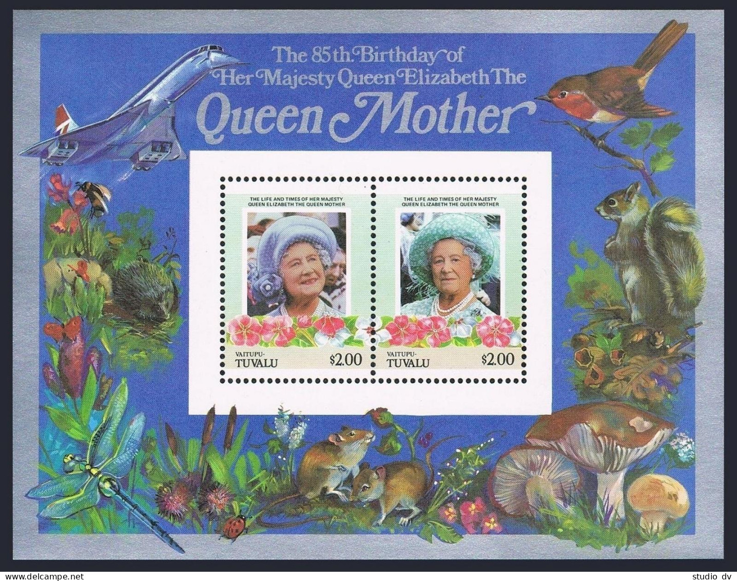 Tuvalu Vaitupu 56-57,MNH.Michel Bl.2-3. Queen Mother,85th Birthday.Fauna - Tuvalu (fr. Elliceinseln)