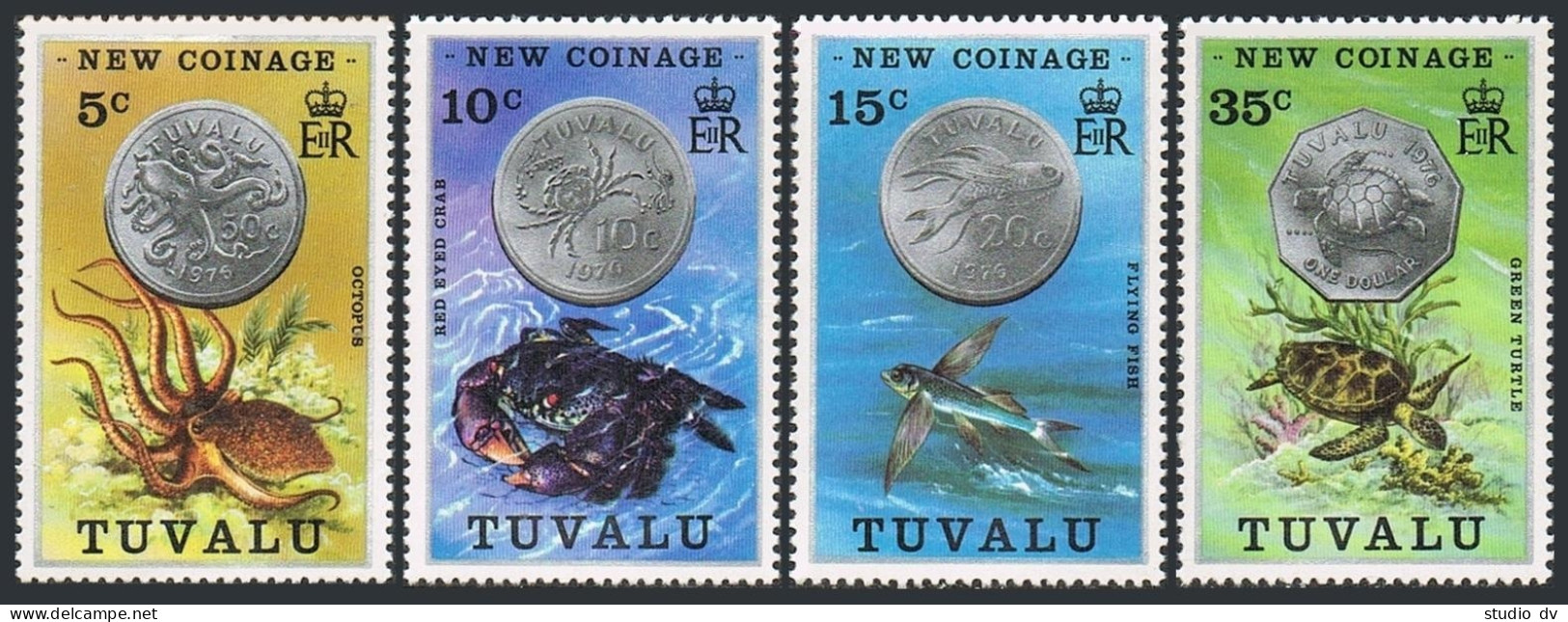 Tuvalu 19-22, MNH. Michel 19-22. New Coinage 1976. Octopus, Crab, Fish, Turtle. - Tuvalu (fr. Elliceinseln)