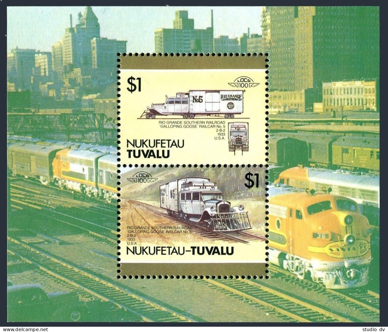 Tuvalu Nukufetau 38A, MNH. Michel Bl.6. Locomotives, 1987. - Tuvalu