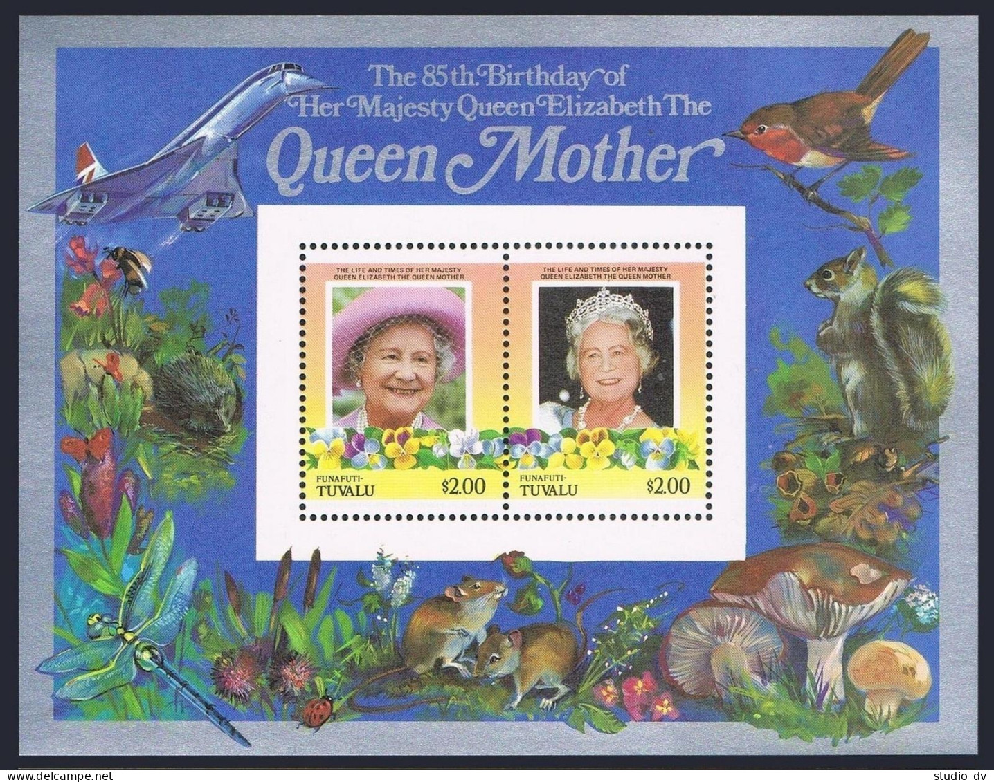 Tuvalu Funafuti 50-51,MNH.Michel Bl.2-3. Queen Mother,85th Birthday.Fauna. - Tuvalu (fr. Elliceinseln)