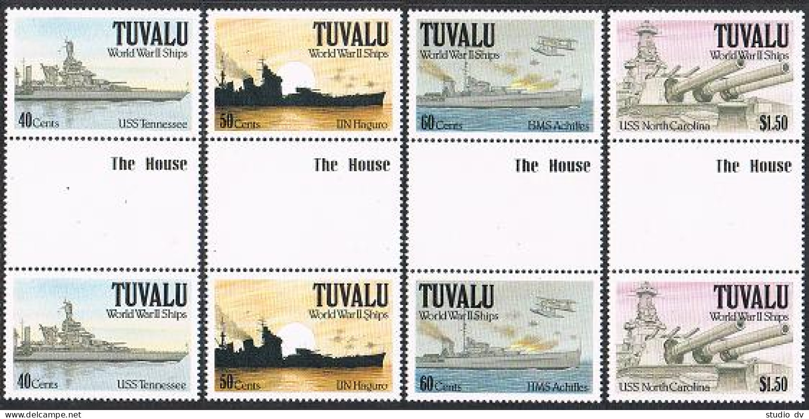 Tuvalu 578-581 Gutter,MNH.Michel 599-602. World War II Ships,1991. - Tuvalu (fr. Elliceinseln)