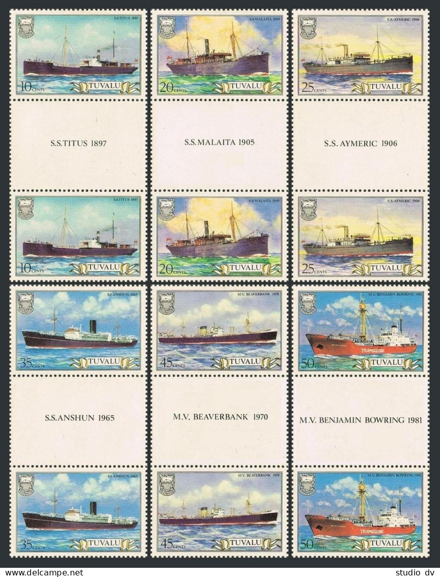 Tuvalu 216-221 Gutter,MNH.Mil 207-212. Ships 1984.Titus,Aymeric,Malaita,Aymeric, - Tuvalu