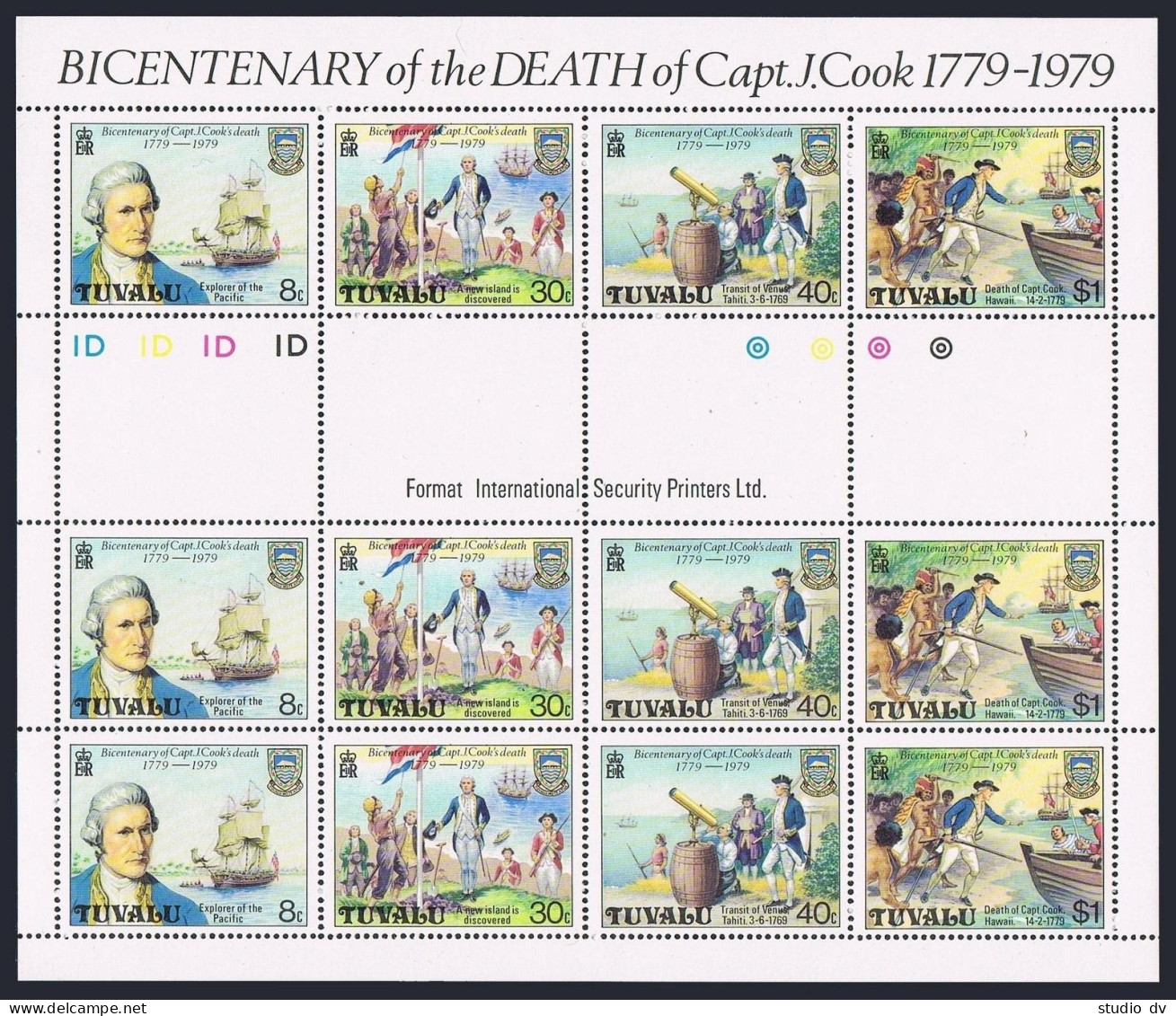 Tuvalu 114-117 Sheet, MNH. Michel 101-104 Bogen. Captain James Cook, 1979. - Tuvalu