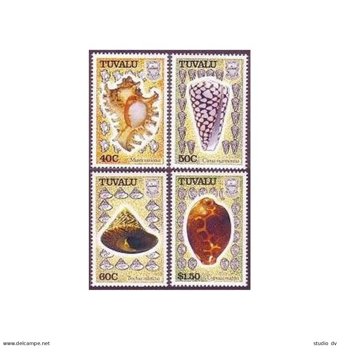 Tuvalu 562-565,MNH.Michel 583-586. Shells 1991:Murex Ramosus,Conus,Trochus,Mappa - Tuvalu