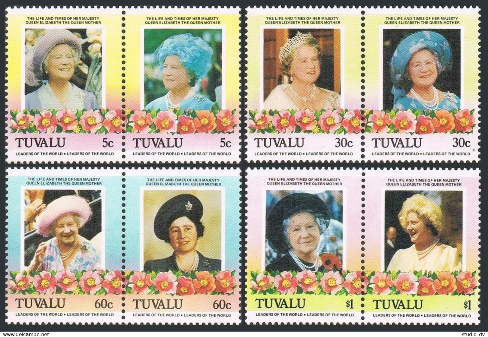 Tuvalu 311-314 Ab,315,MNH..Mi 308-315,Bl.10 Queen Mother Elizabeth,85th Birthday - Tuvalu