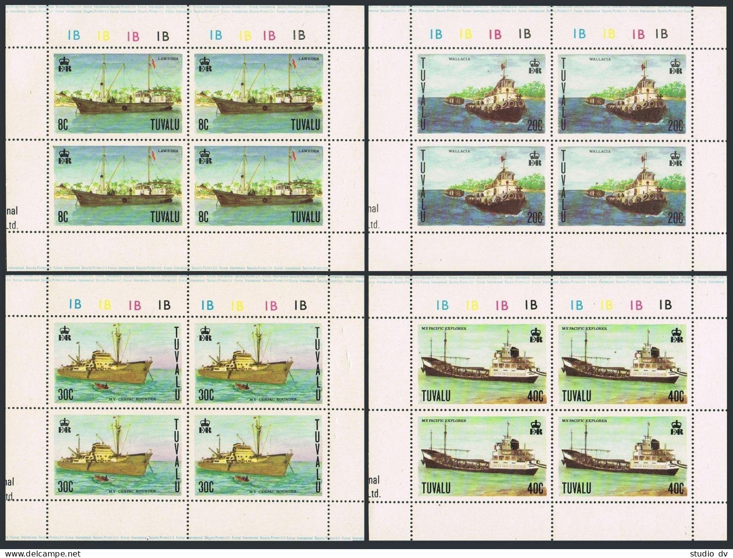 Tuvalu 77-80 Sheets Of 4,MNH.Michel 62-65 Klb. Ships 1978.Lawedua,Tug Walllacia, - Tuvalu (fr. Elliceinseln)