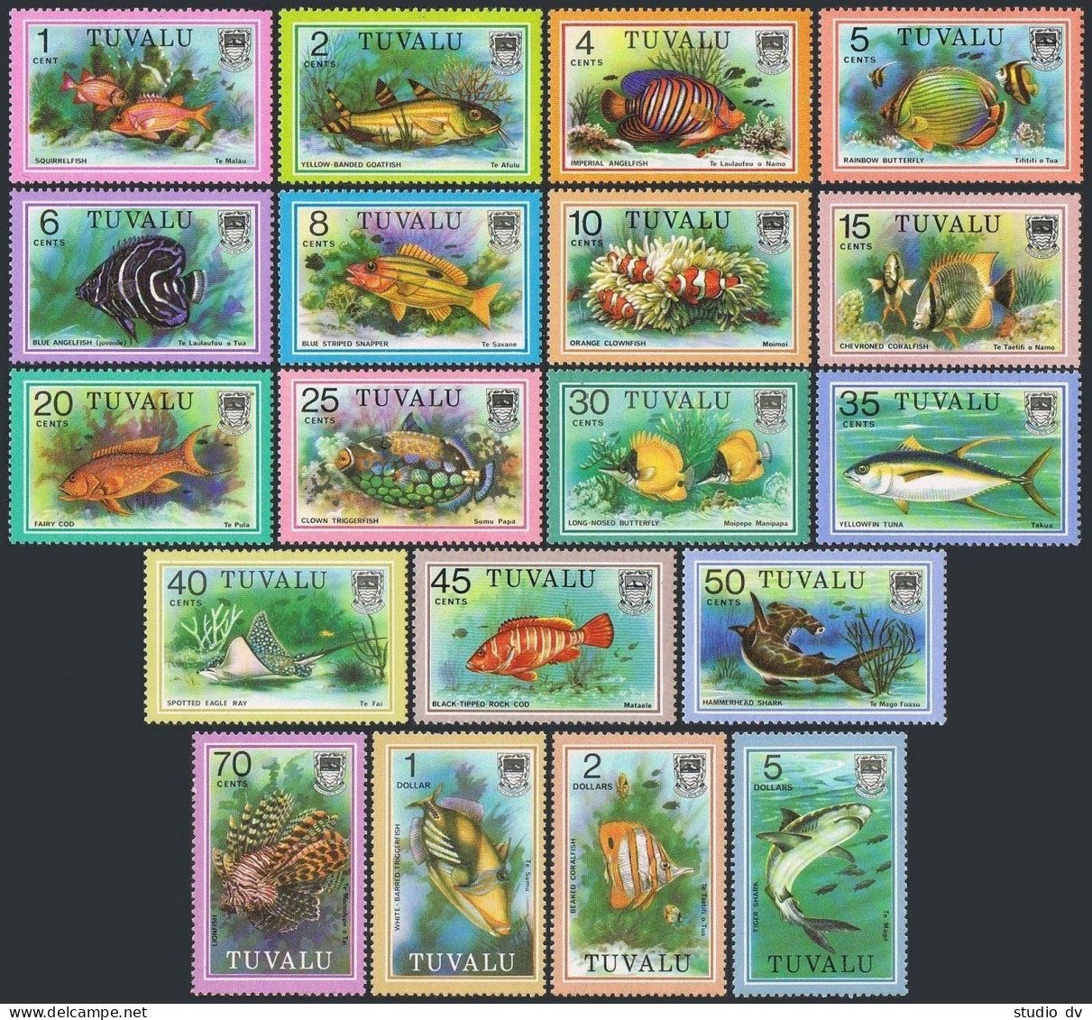 Tuvalu 96-113, 108A (19), MNH. Michel 83-100, 144. Fish 1979-1981. Sharks. - Tuvalu (fr. Elliceinseln)