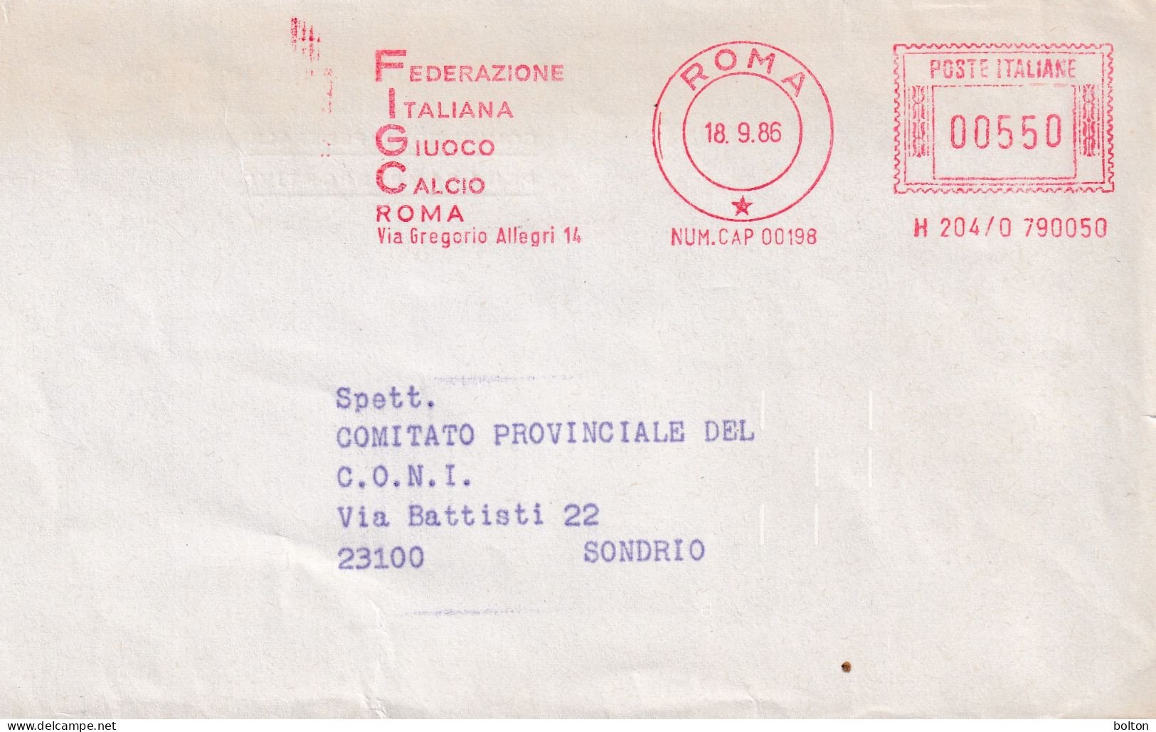 1970  N.2   Affrancatura Meccanica Rossa EMA C.O.N.I. E FIGC - Summer 1960: Rome