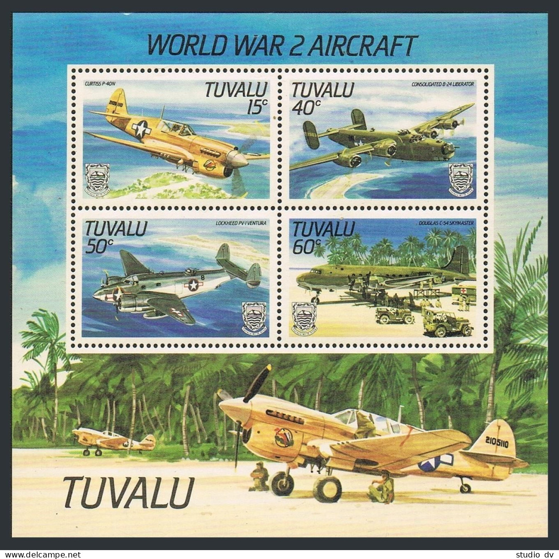 Tuvalu 307-310, 310a, MNH. Michel 304-307, Bl.9. World War II Aircraft, 1985. - Tuvalu (fr. Elliceinseln)