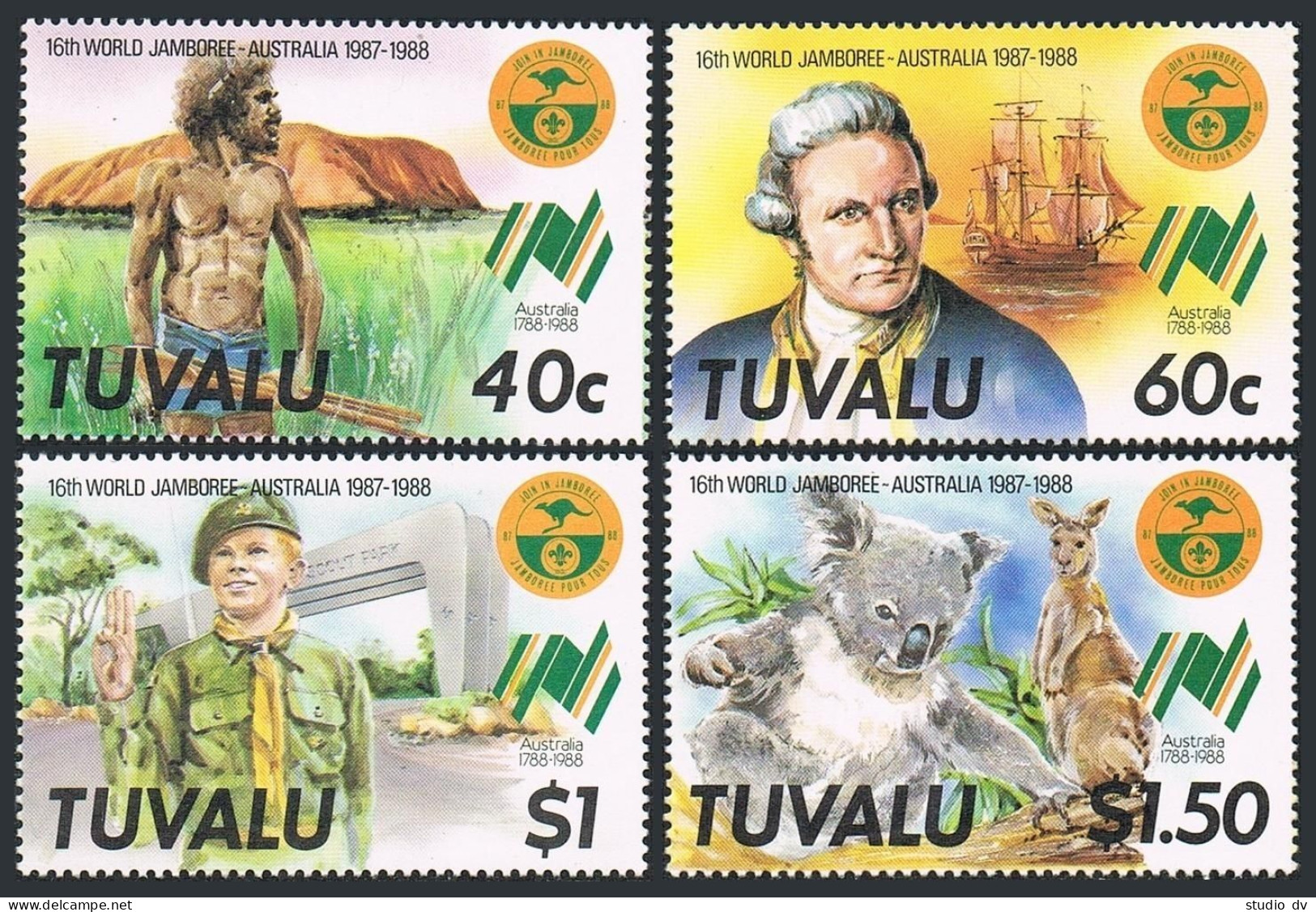 Tuvalu 460-464,MNH.Michel 480-483,Bl.31. Scouting 1987.James Cook,Ship,Animals. - Tuvalu