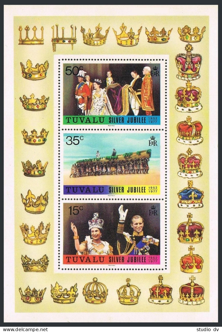 Tuvalu 43-45 Gutter, 45a, MNH. Mi 443-45 Gutter, Bl.1. Reign Of QE II,25, 1977. - Tuvalu (fr. Elliceinseln)