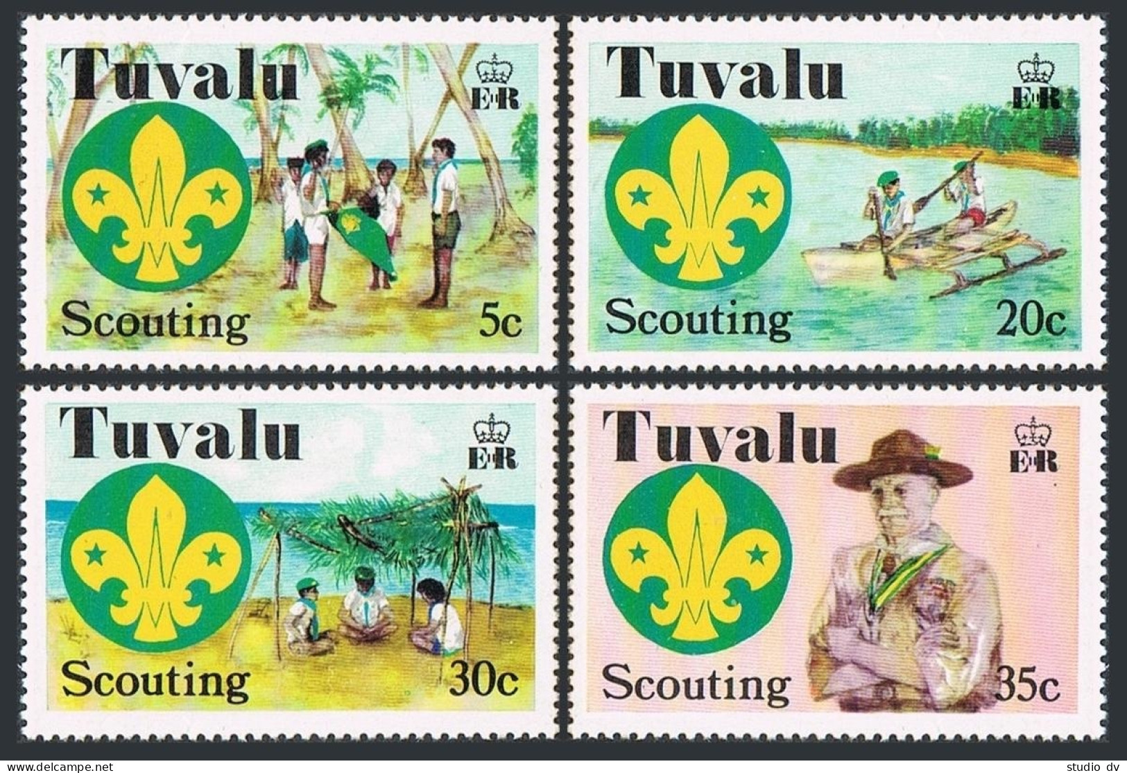 Tuvalu 50-53, MNH. Mi 50-53. Scouting In Tuvalu, 50, 1977. Canoe, Baden-Powell. - Tuvalu (fr. Elliceinseln)