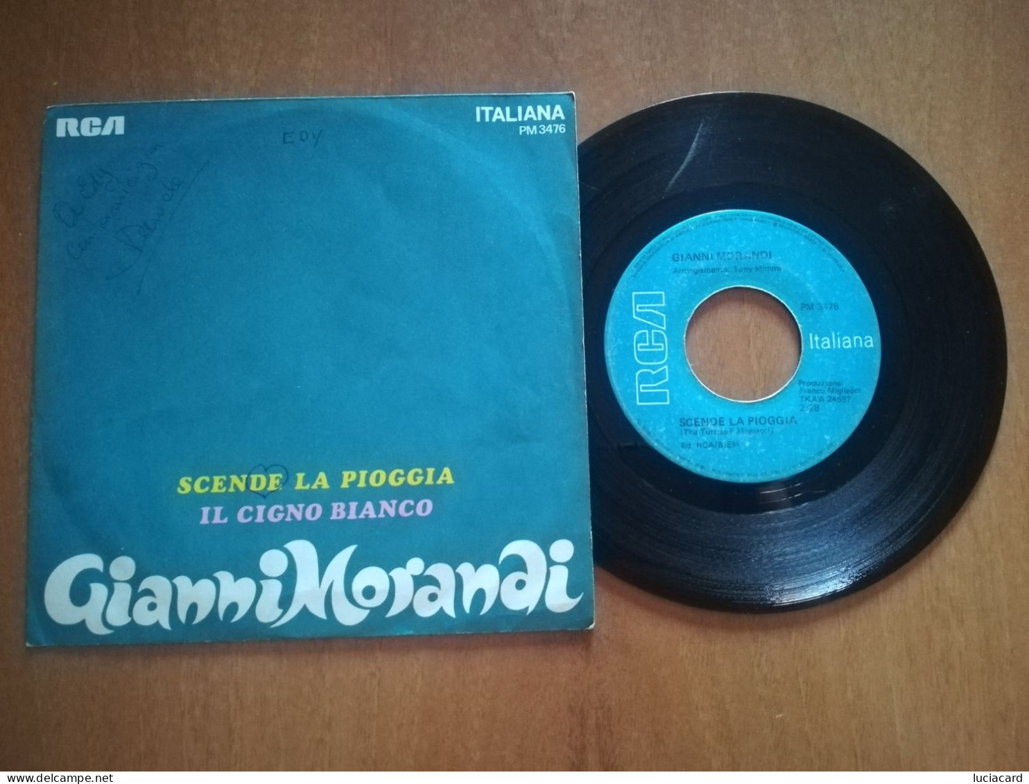 GIANNI MORANDI -SCENDE LA PIOGGIA -IL CIGNO BIANCO -DISCO VINILE 45 GIRI VINTAGE - Altri - Musica Italiana